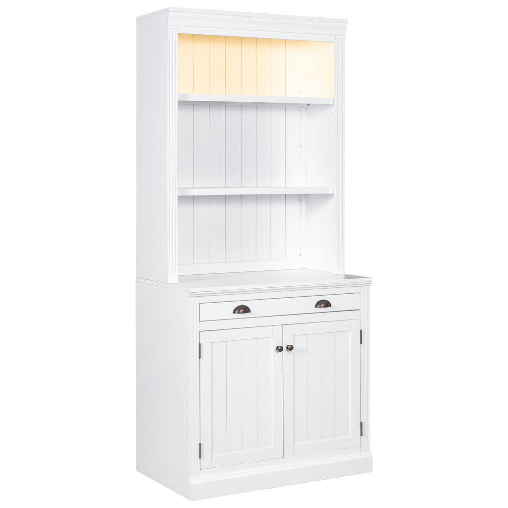 Leoglint 83.4"Tall Bookshelf with LED Lighting, Modern Bookcase with 2 Doors and 1 Drawer,Storage Bookcase with Open Shelves for Living Room,Home Office,White