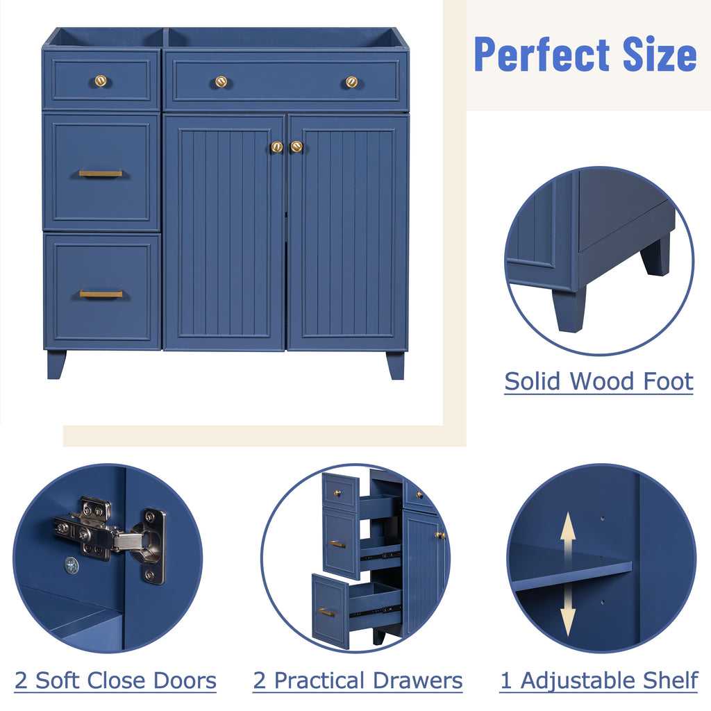 Leoglint [Cabinet Only] 36" Blue Bathroom Vanity(Sink not included)