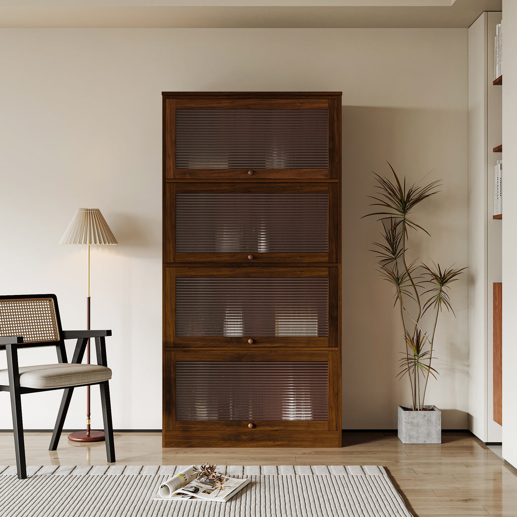 Leoglint Bookcase Contemporary Closed Back Glass Doors Office Storage Cabinet Floor-to-Ceiling Low Cabinet Bookcase Against Wall Dustproof Bookshelf