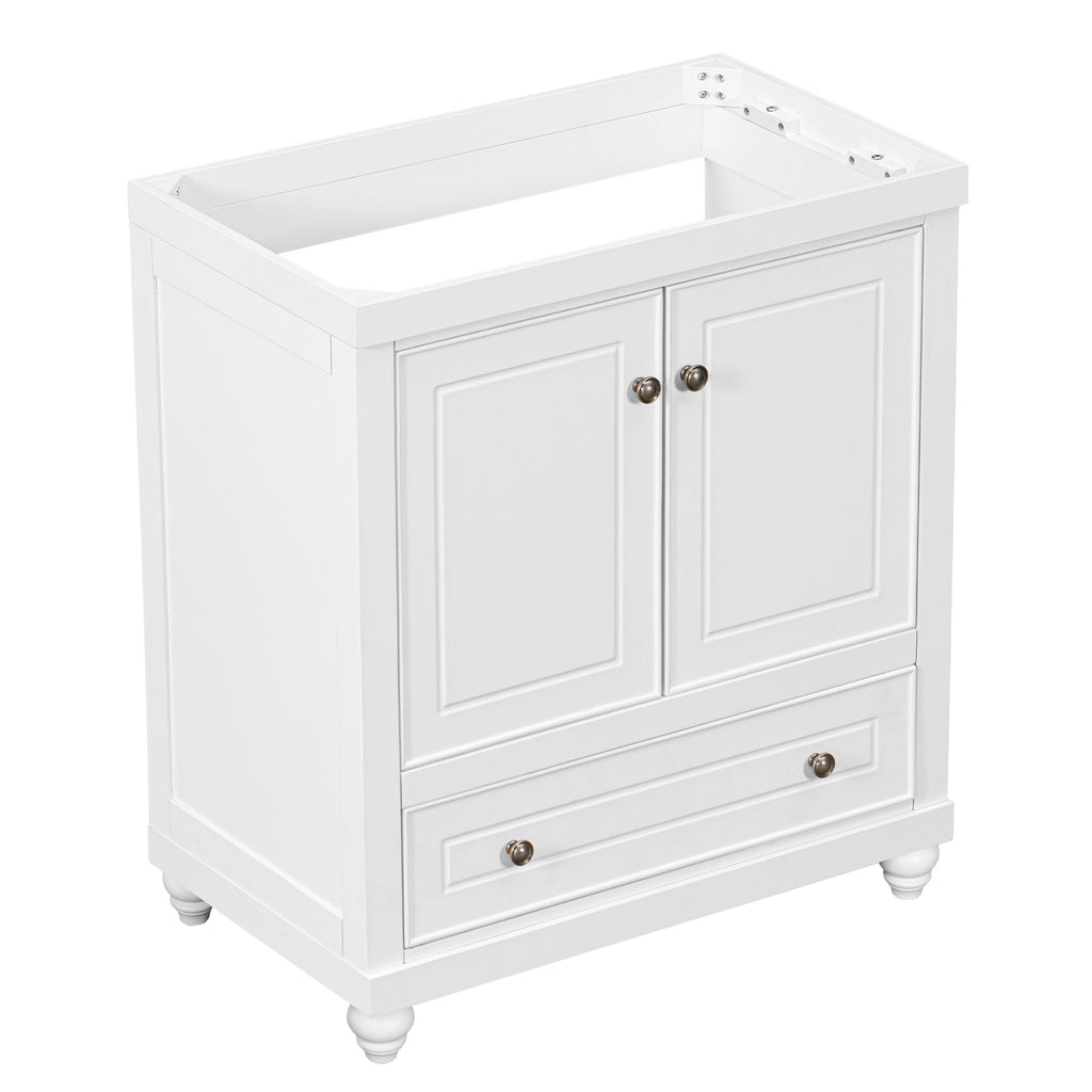 Leoglint 30" Bathroom Vanity without Sink, Base Only, Cabinet with Doors and Drawer, Solid Frame and MDF Board, White