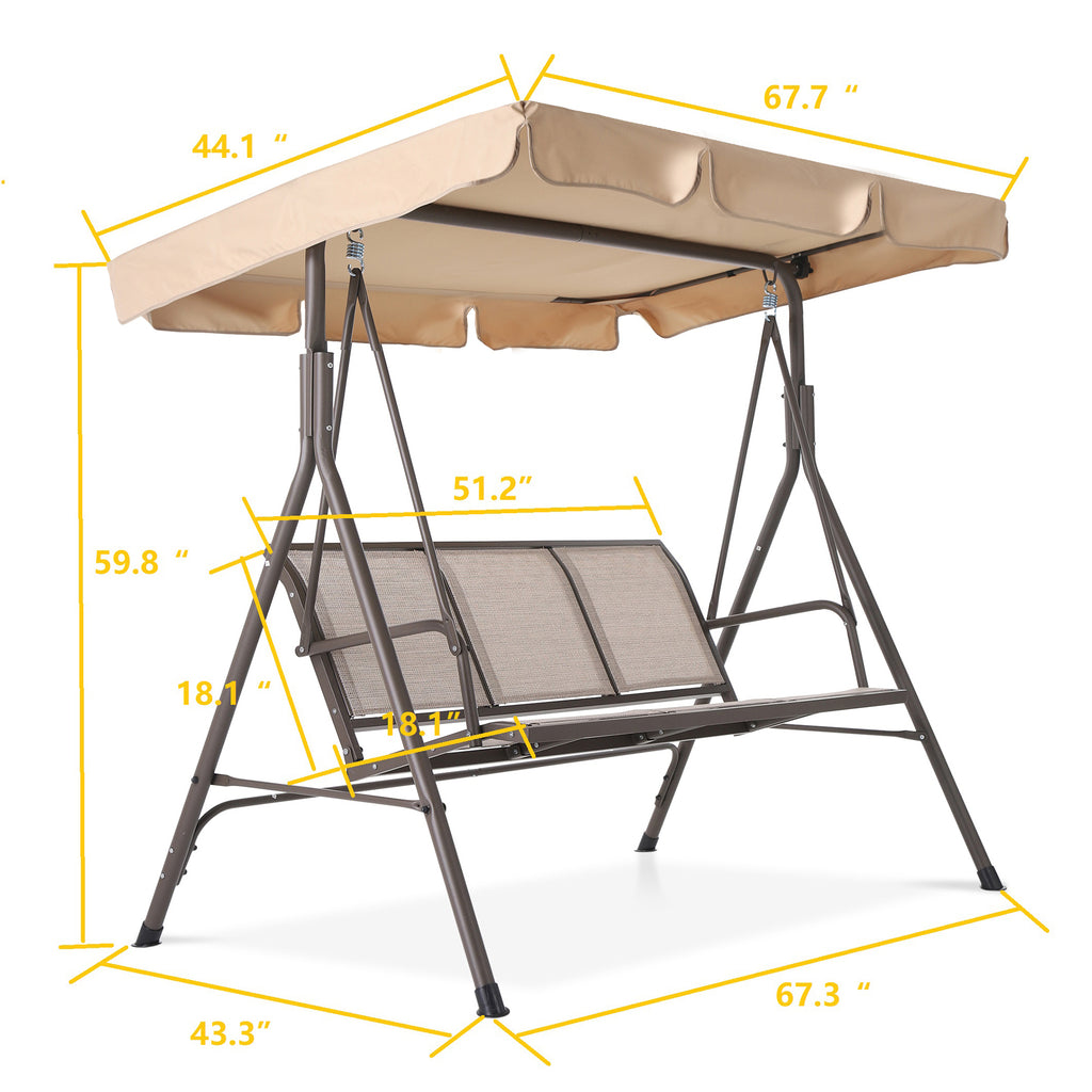 Leoglint 3 Person Outdoor Chair Outdoor Patio Swing,Steel Frame Textilene Seats Steel Frame Swing Chair,Beige