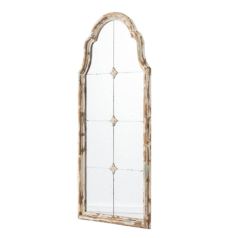 Leoglint 22" x 48" Large Cream & Gold Framed Wall Mirror, Wood Arched Mirror with Decorative Window Look for Living Room, Bathroom, Entryway