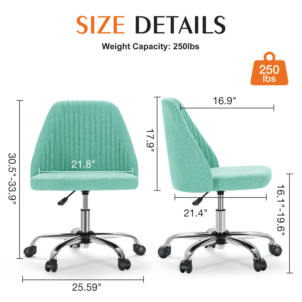 Leoglint Sweetcrispy Armless Home Office Chair with Wheels Adjustable Swivel Task Computer Vanity Chair for Small Spaces