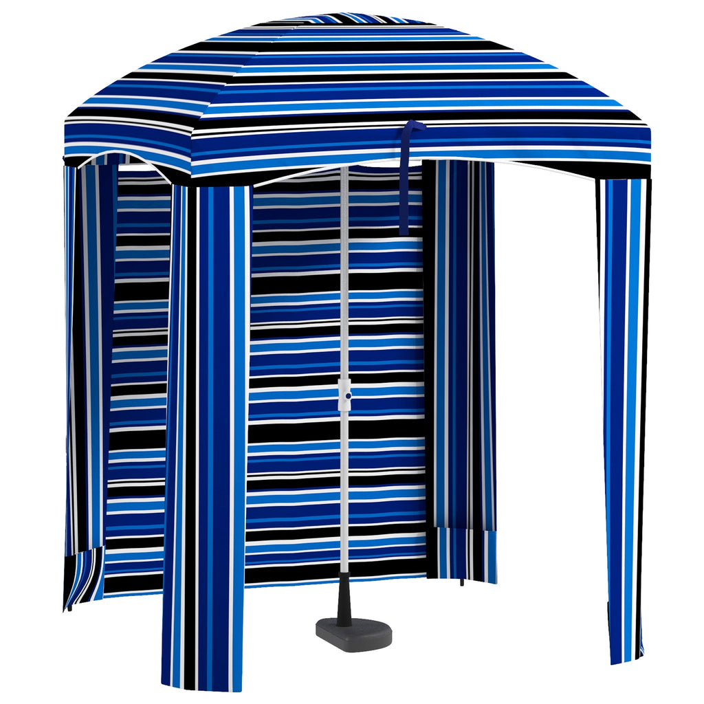 Leoglint 5.9' x 5.9' Portable Beach Outdoor Umbrella, Ruffled Outdoor Cabana with Walls, Vents, Sandbags, Carry Bag, Blue Stripe