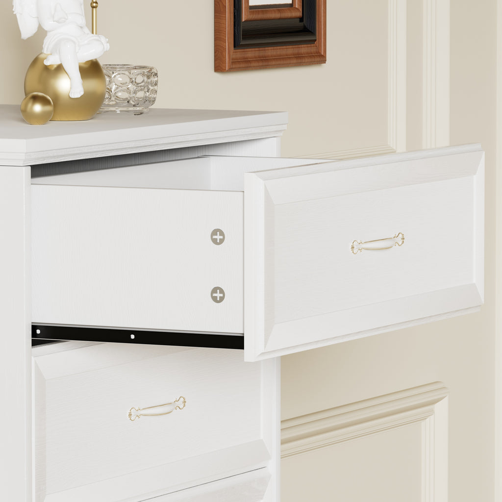 Leoglint Modern 5 Tier Bedroom Chest of Drawers, Dresser with Drawers,Drawer Chest, Clothes Organizer -Metal Pulls for Living Room, Bedroom, Hallway, White, 25.2″L x 15.8″W x 43.5″H