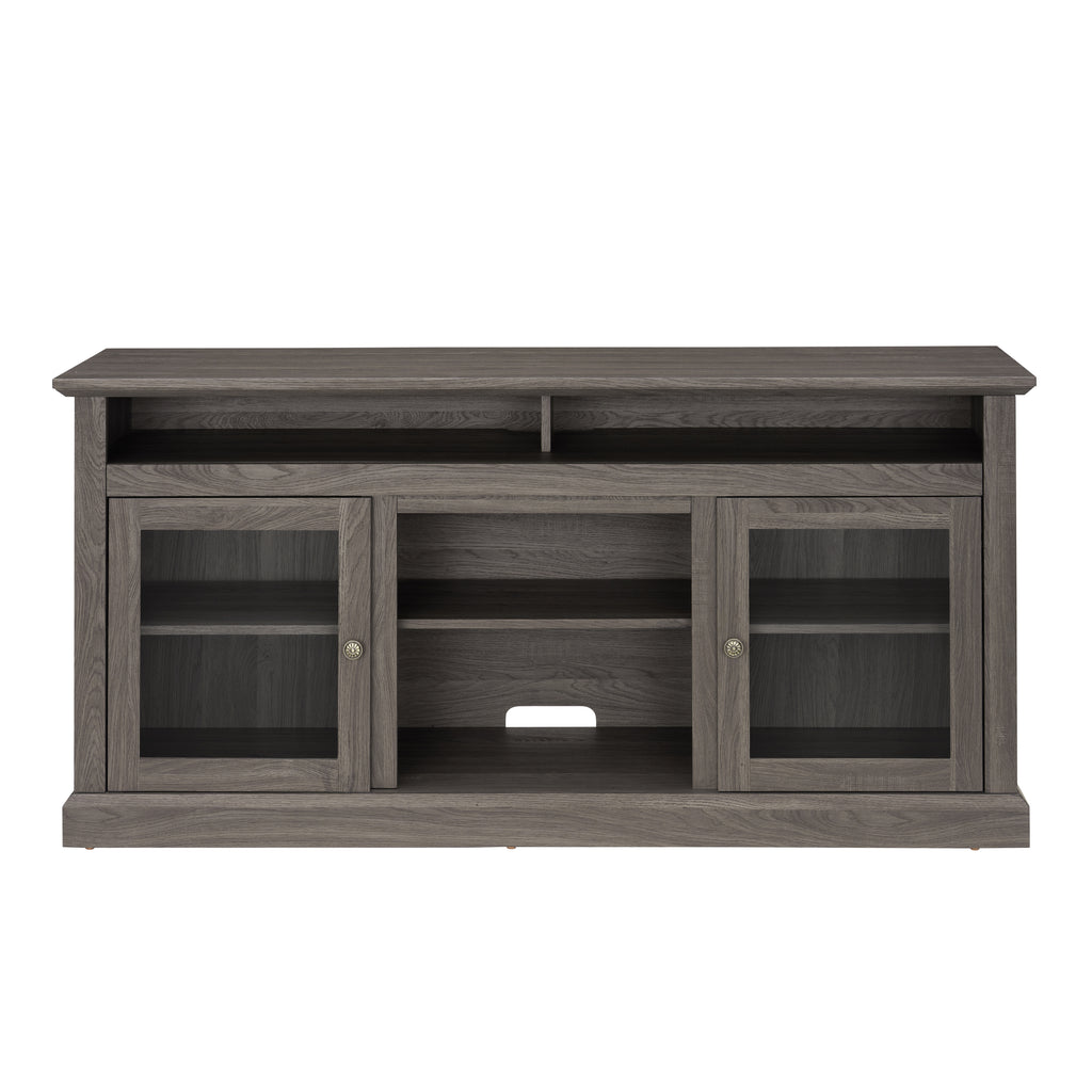 Leoglint Contemporary TV Stand Modern Entertainment Console for TV Up to 65" with Open and Closed Storage Space, Dark Walnut/Black, 60"W*15.75"D*29"H