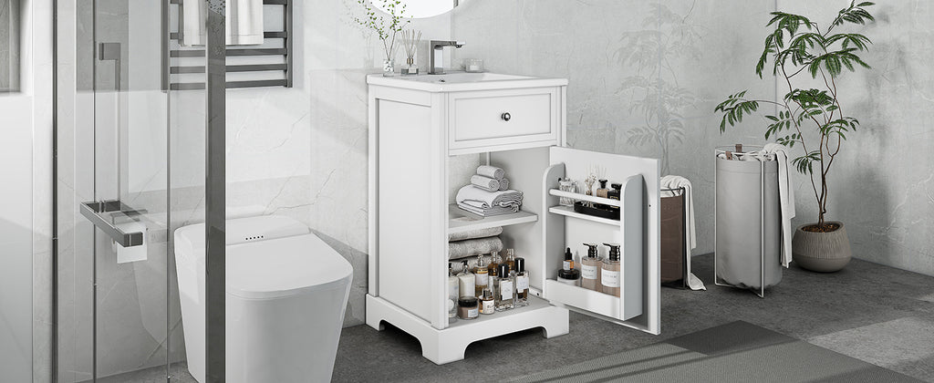 Leoglint 20" Bathroom Vanity with Sink, Bathroom Cabinet with Soft Closing Door, Storage Rack and Adjustable Shelve, White