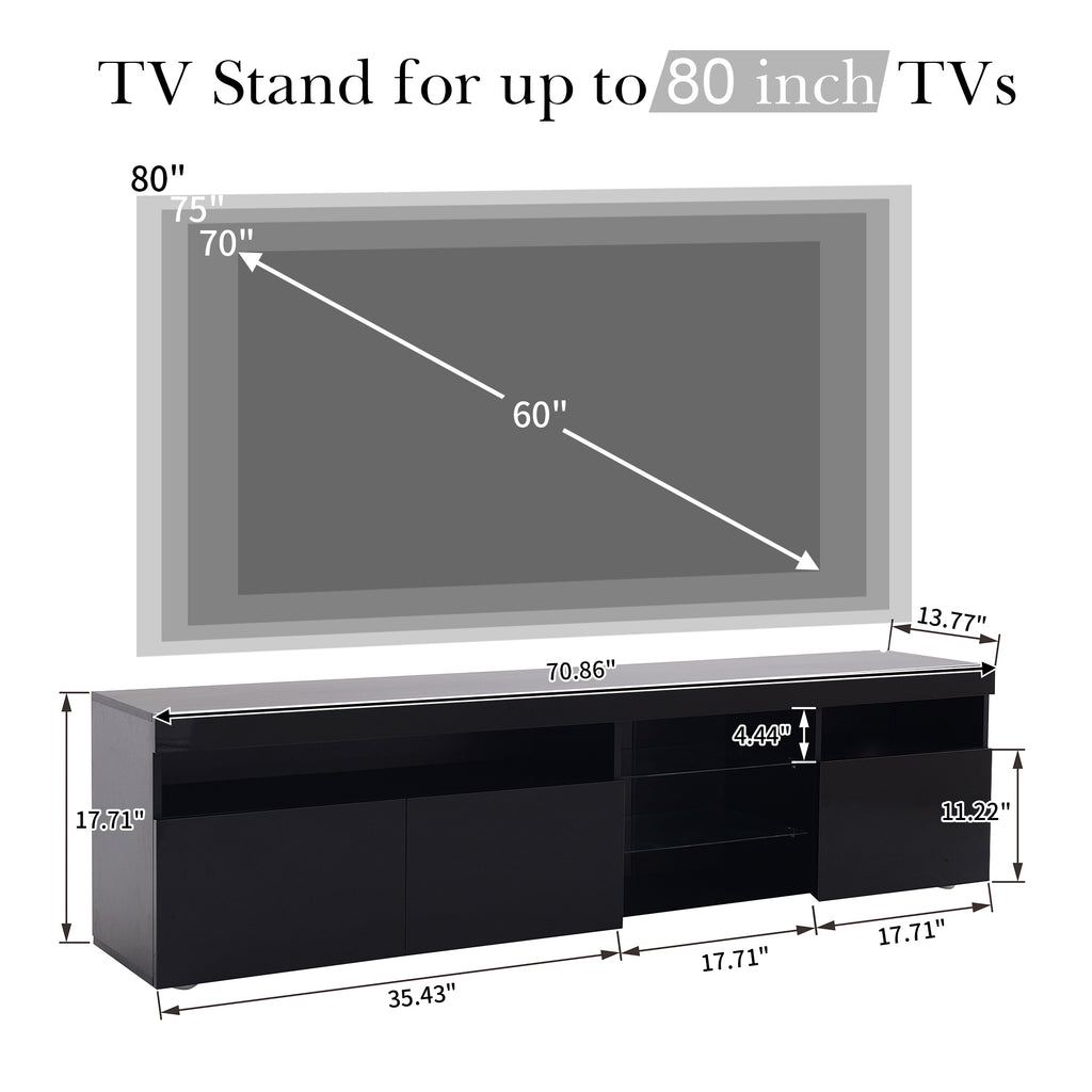 Leoglint Modern Design TV Stands for TVs up to 80'', LED Light Entertainment Center, Media Console with Multi-Functional Storage, TV cabinet for Living room,Bedroom, Home Theatre