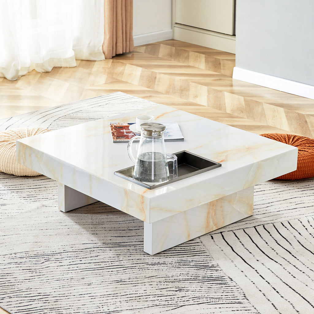 Leoglint A modern and practical coffee table with imitation marble patterns, made of MDF material. The fusion of elegance and natural fashion 31.4"* 31.4"* 12 "