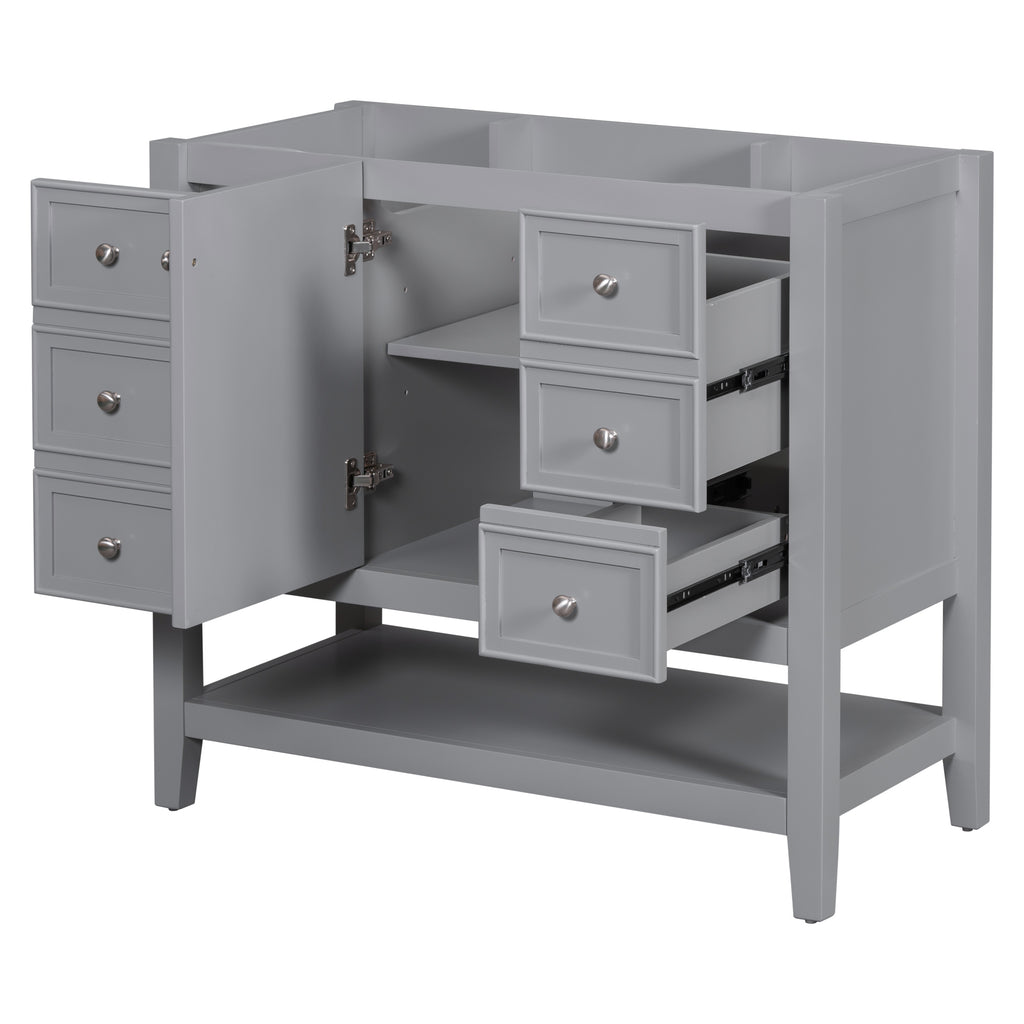 Leoglint 36" Bathroom Vanity without Sink, Cabinet Base Only, One Cabinet and three Drawers, Grey