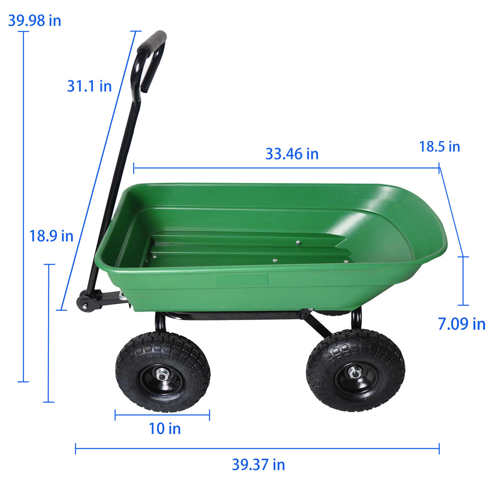 Leoglint Garden Cart with Steel Frame Outdoor Wagon with 10 Inch Pneumatic Tires, 55L Capacity, Green