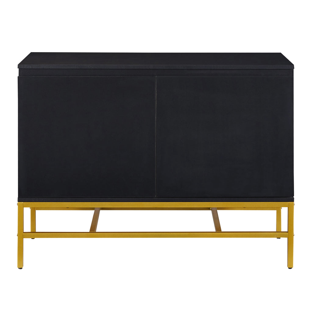 Leoglint TREXM Minimalist & Luxury Cabinet Two Door Sideboard with Gold Metal Legs for Living Room, Dining Room (Black)