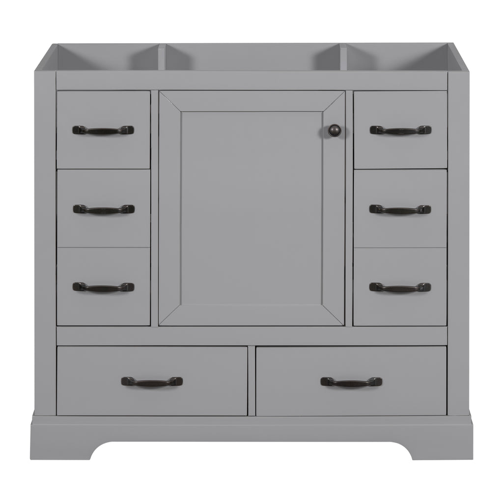 Leoglint 36" Bathroom Vanity without Sink, Cabinet Base Only, Six Drawers, Multi-Functional Drawer Divider, Adjustable Shelf, Grey