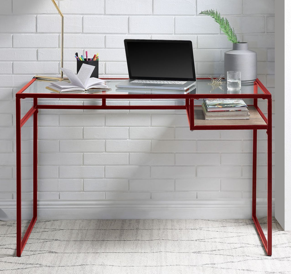 Leoglint ACME Yasin Office Desk, Red & Glass 92584