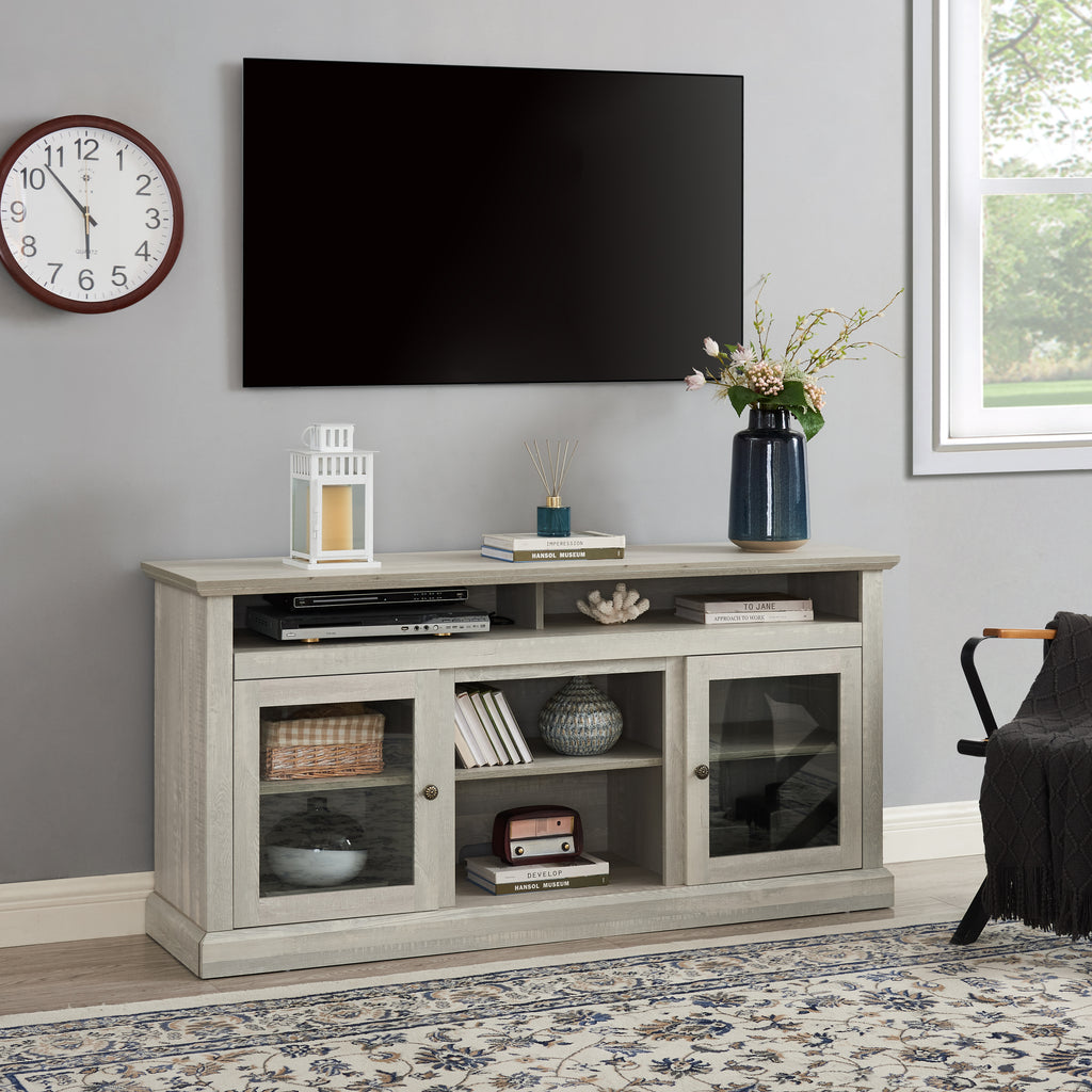 Leoglint Contemporary TV Stand Modern Entertainment Console for TV Up to 65" with Open and Closed Storage Space, Stone Gray, 60"W*15.75"D*29"H