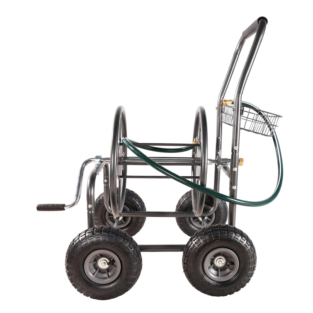 Leoglint Garden cart Garden Hose Reel Cart - 4 Wheels Portable Garden Hose Reel Cart with Storage Basket Rust Resistant Heavy Duty Water Hose Holder