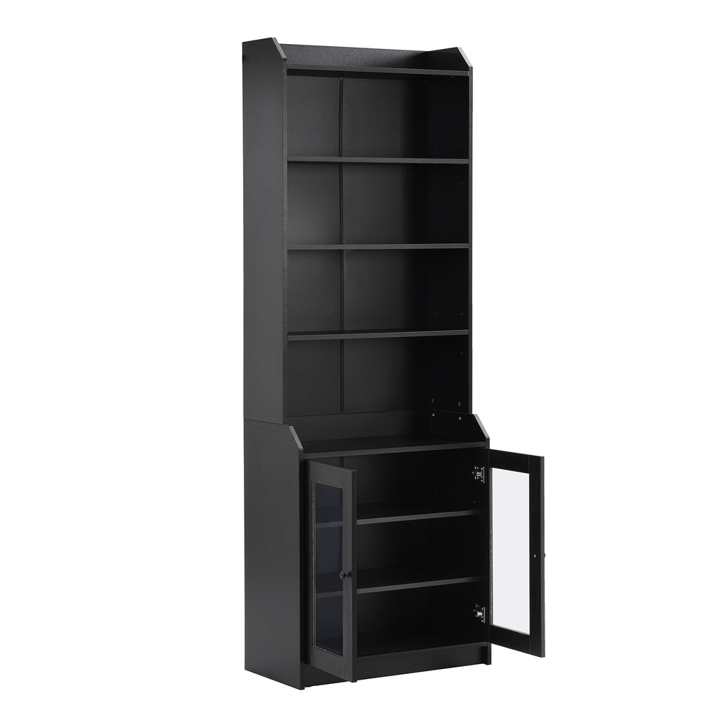 Leoglint Sideboard ON-TREND Elegant Tall Cabinet with Acrylic Board Door, Versatile Sideboard with Graceful Curves, Contemporary Bookshelf with Adjustable Shelves for Living Room, Black