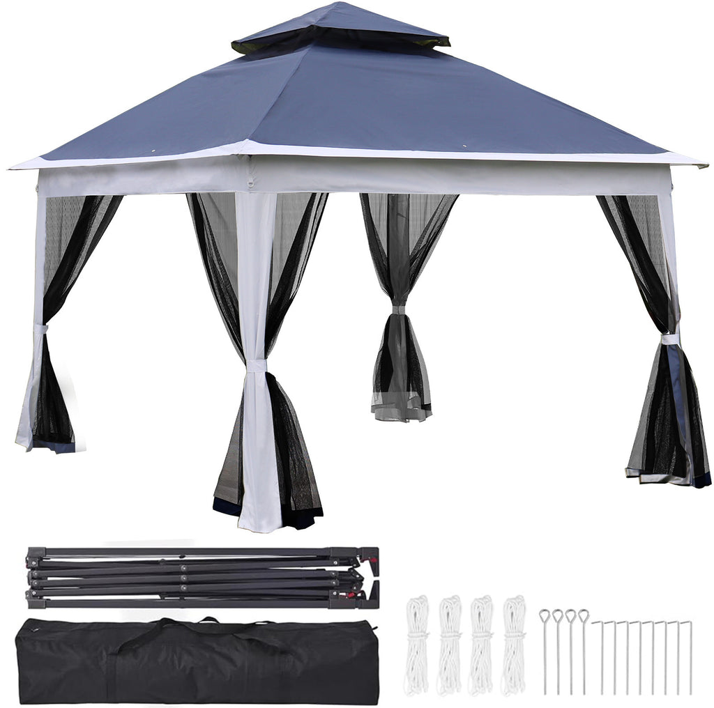 Leoglint Outdoor Umbrella 11x 11Ft Pop Up Gazebo Canopy With Removable Zipper Netting,2-Tier Soft Top Event Tent,Suitable For Patio Backyard Garden Camping Area,blue