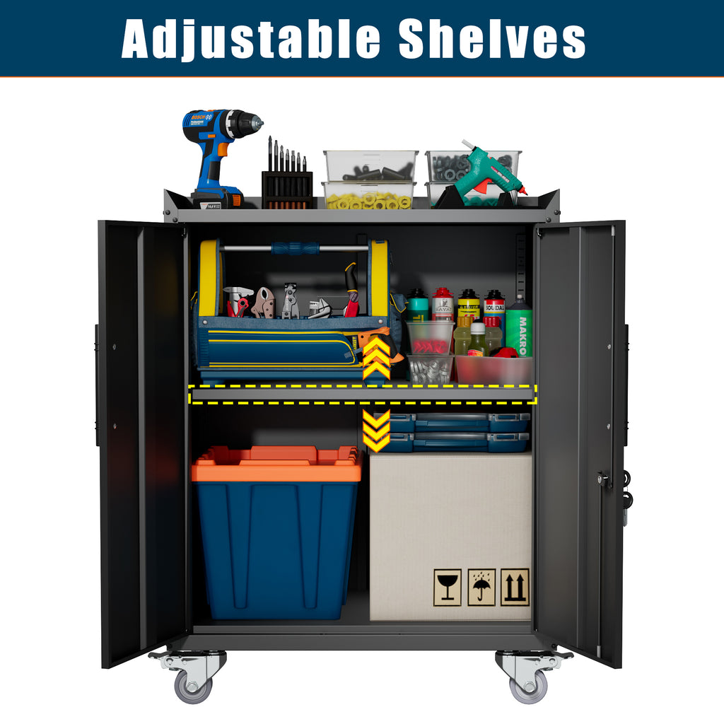 Leoglint 2 Door Tool Cabinets for Garage, Lockable Garage Storage Cabinet, Locking Metal Storage Cabinet with Wheels, Rolling Tool Chest, Assembly Required H34*W30.3*D18