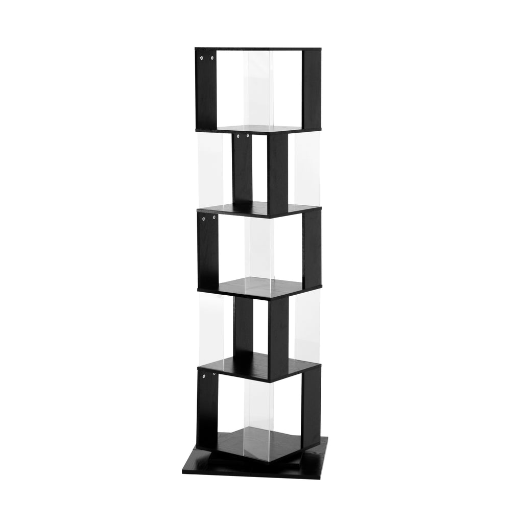 Leoglint 5 tier Rotating Bookshelf, Floor Rack Simple Bookcase  with Acrylic plate Student Multi-Function Creative Bookshelf for Living Room with anti-toppling base