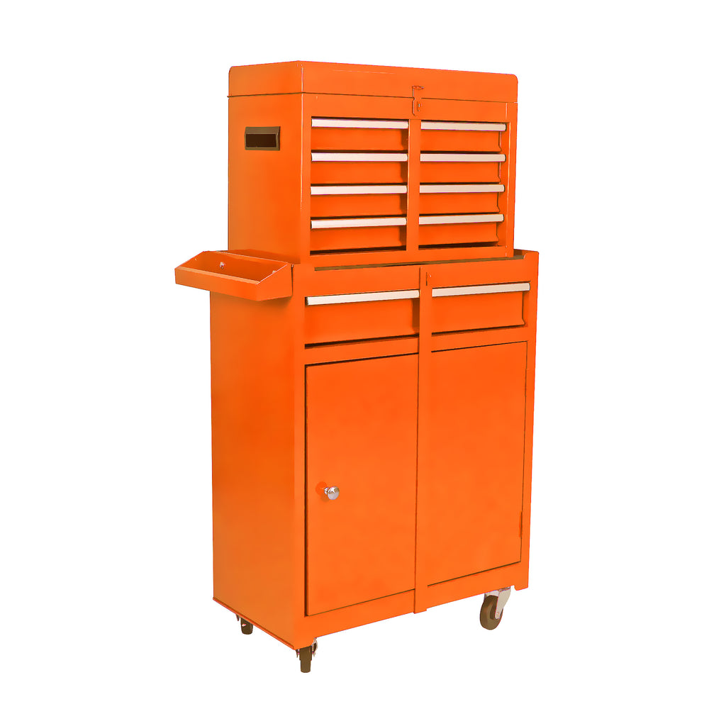 Leoglint Detachable 5 Drawer Tool Chest with Bottom Cabinet and One Adjustable Shelf--Orange