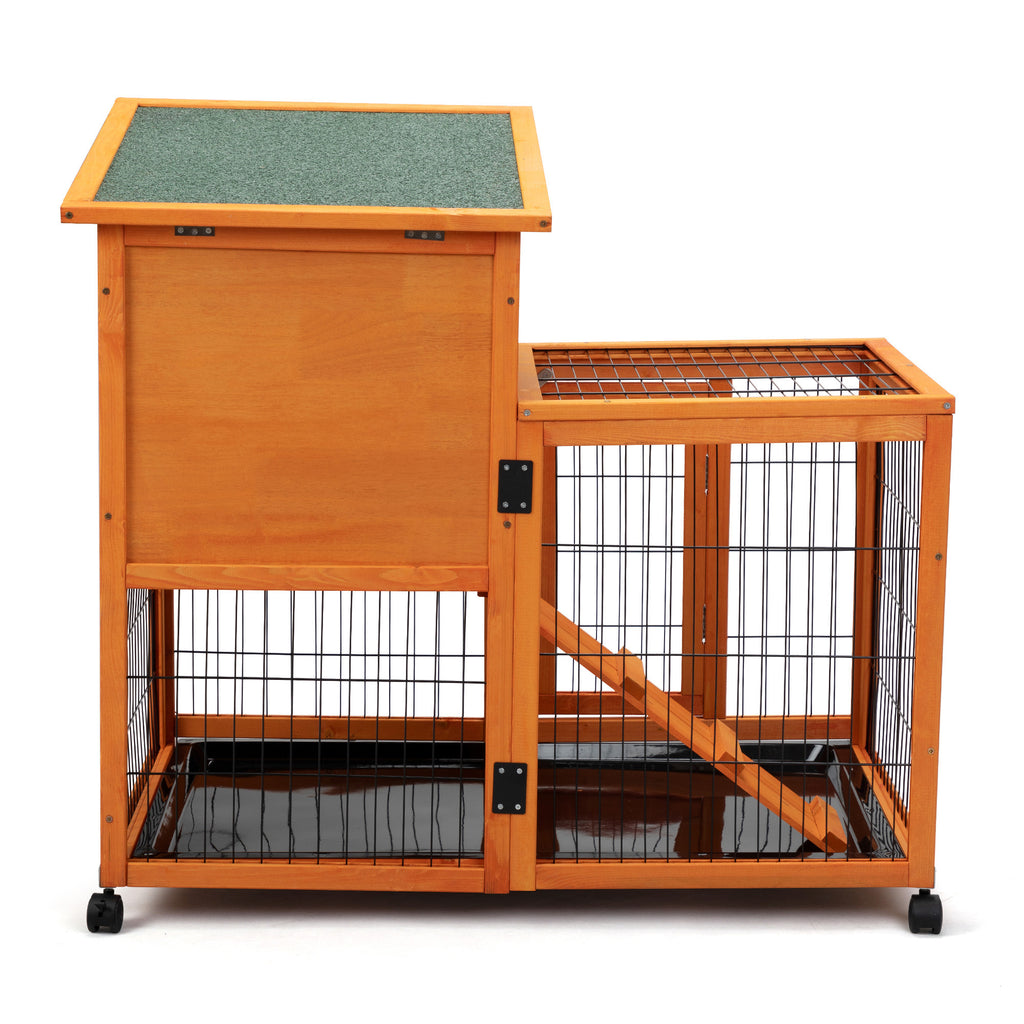 Leoglint Detachable Rabbit Hutch with Removable Tray and Rolling Casters, Orange