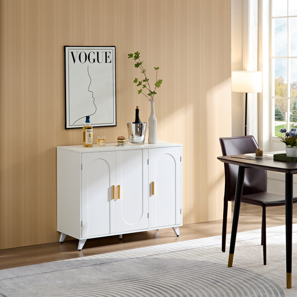 Leoglint Sideboard Buffet cabinet with 3 doors and removable shelves, for living room, dining room, ivory white