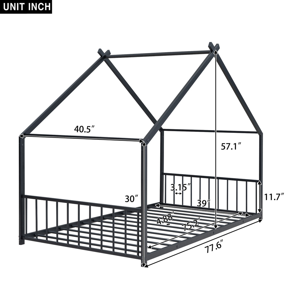 Leoglint Twin Size Metal House Bed Frame, Black