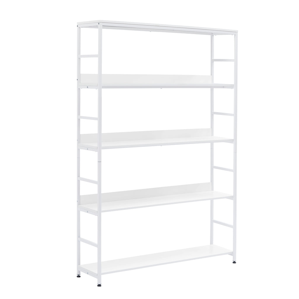 Leoglint [VIDEO] 5-Tier Home Office Bookcase Open Bookshelf Storage Large 5 Shelf Bookshelf Furniture with Metal Frame, White