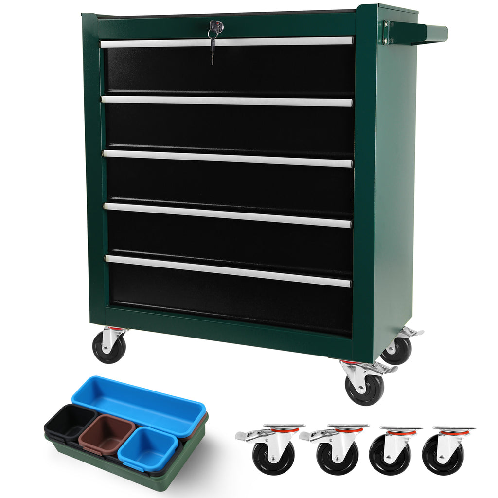 Leoglint 5-Drawers Rolling Tool Chest,Tool Cabinet on Wheels with Keyed Locking System and Drawer Liners,Tool Chest with Link Buckle and can be Combined to Large Cabinet Set,for Warehouse,Garage