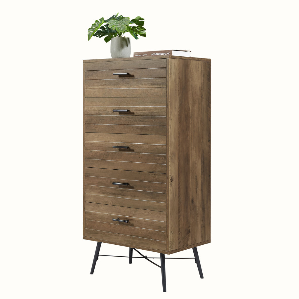 Leoglint 5-Drawer Chest - Spacious and Stylish Chest of Drawers,  Dresser for Bedroom, Closet, Hallway, 23.6"W x 15.7"D x 48"H, Rustic Walnut