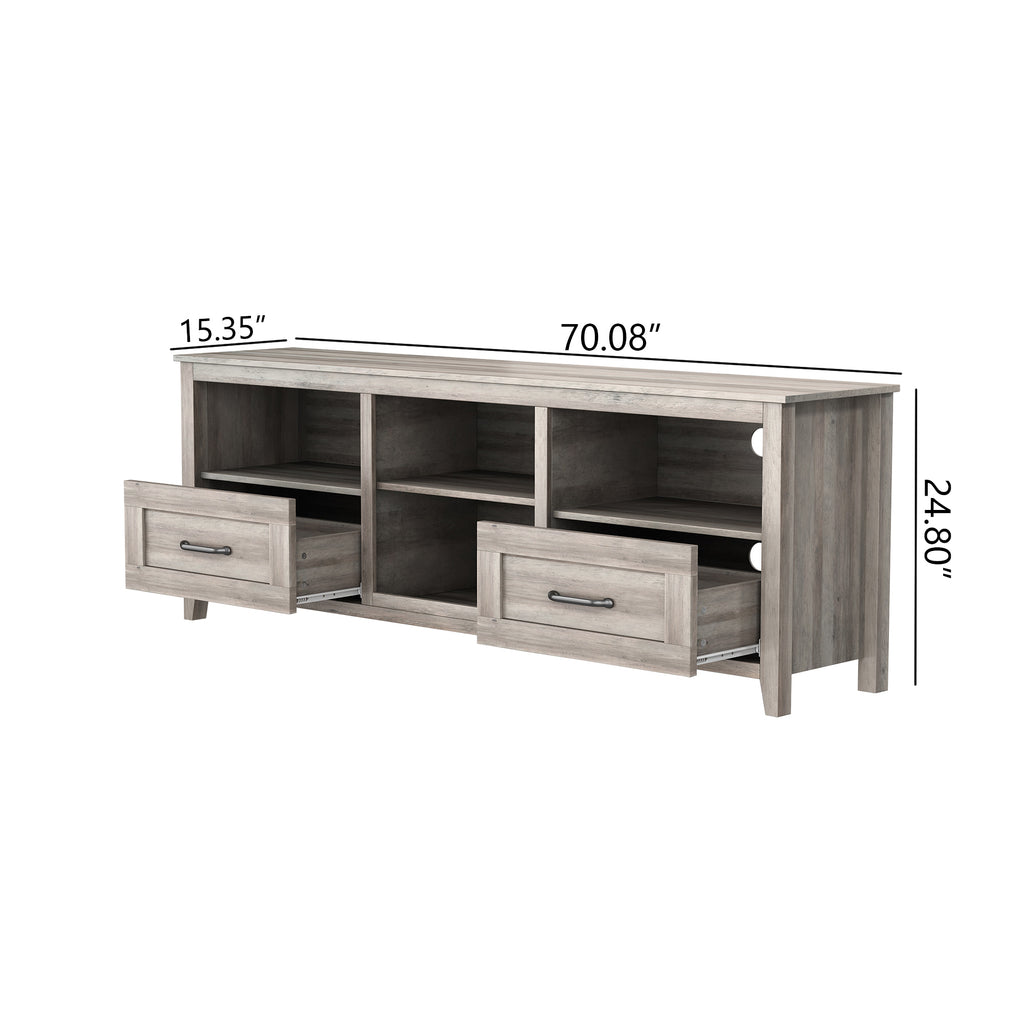 Leoglint 70.08 Inch Length TV Stand for Living Room and Bedroom, with 2 Drawers and 4 High-Capacity Storage Compartment, Grey Walnut