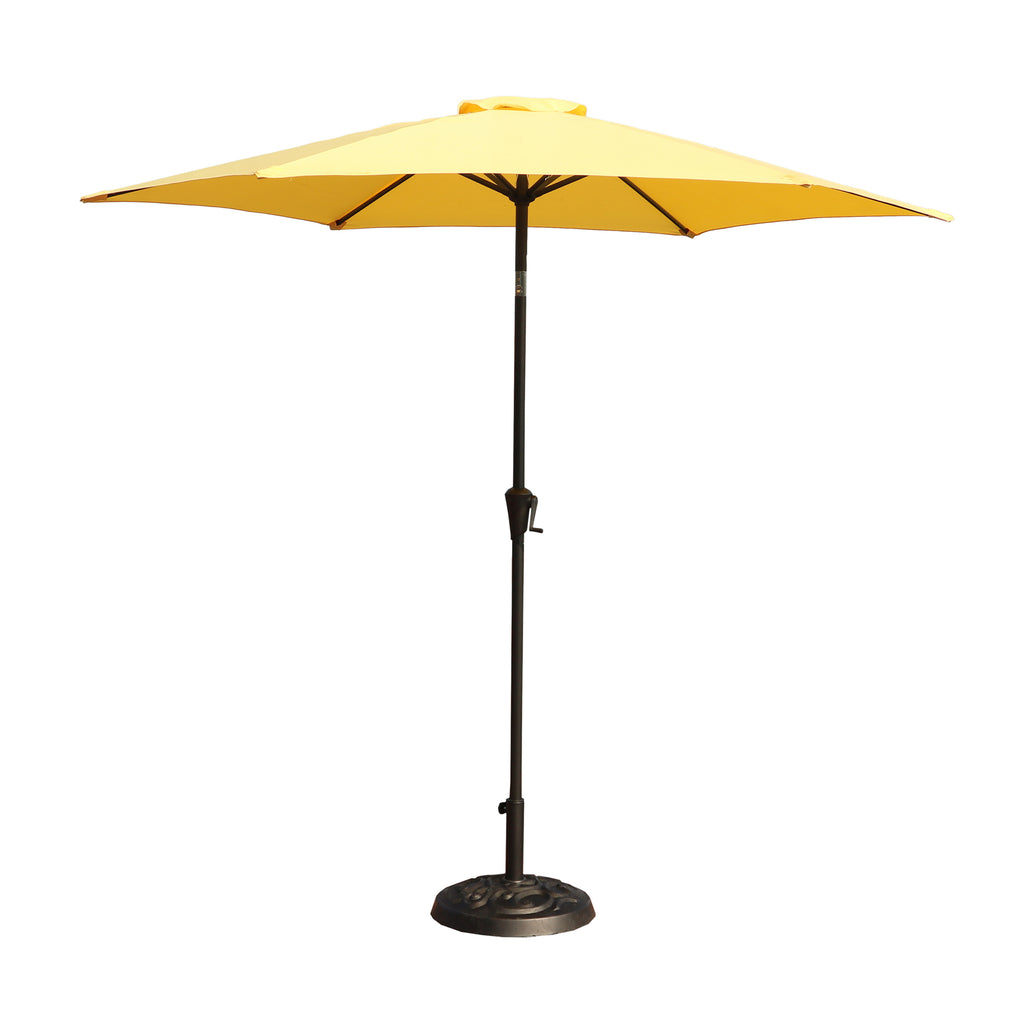 Leoglint 8.8 feet Aluminum Patio Outdoor Umbrella, Patio Umbrella, Market Umbrella with 33 pounds Round Resin Umbrella Base, Push Button Tilt and Crank lift, Yellow