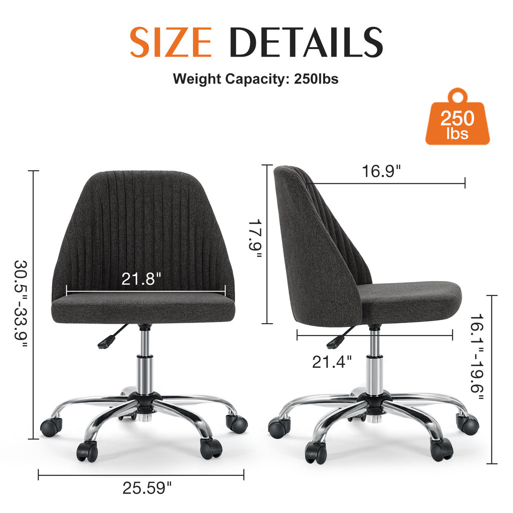 Leoglint Sweetcrispy Armless Home Office Chair with Wheels Adjustable Swivel Task Computer Vanity Chair for Small Spaces