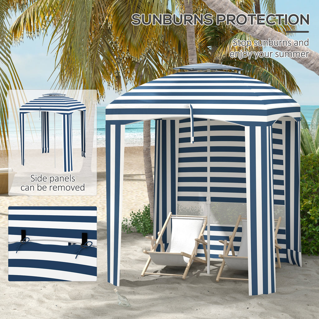 Leoglint 5.8' x 5.8' Portable Beach Outdoor Umbrella with Double-Top, Ruffled Outdoor Cabana with Walls, Vents, Sandbags, Carry Bag, Blue & White Stripe