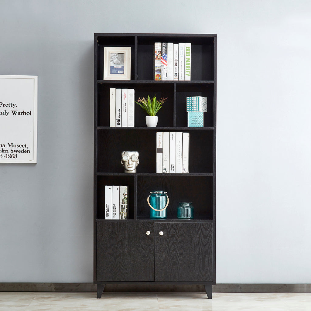 Leoglint Bookcase, Bookshelf with Doors, Black--[Old sku:AM180710-B]