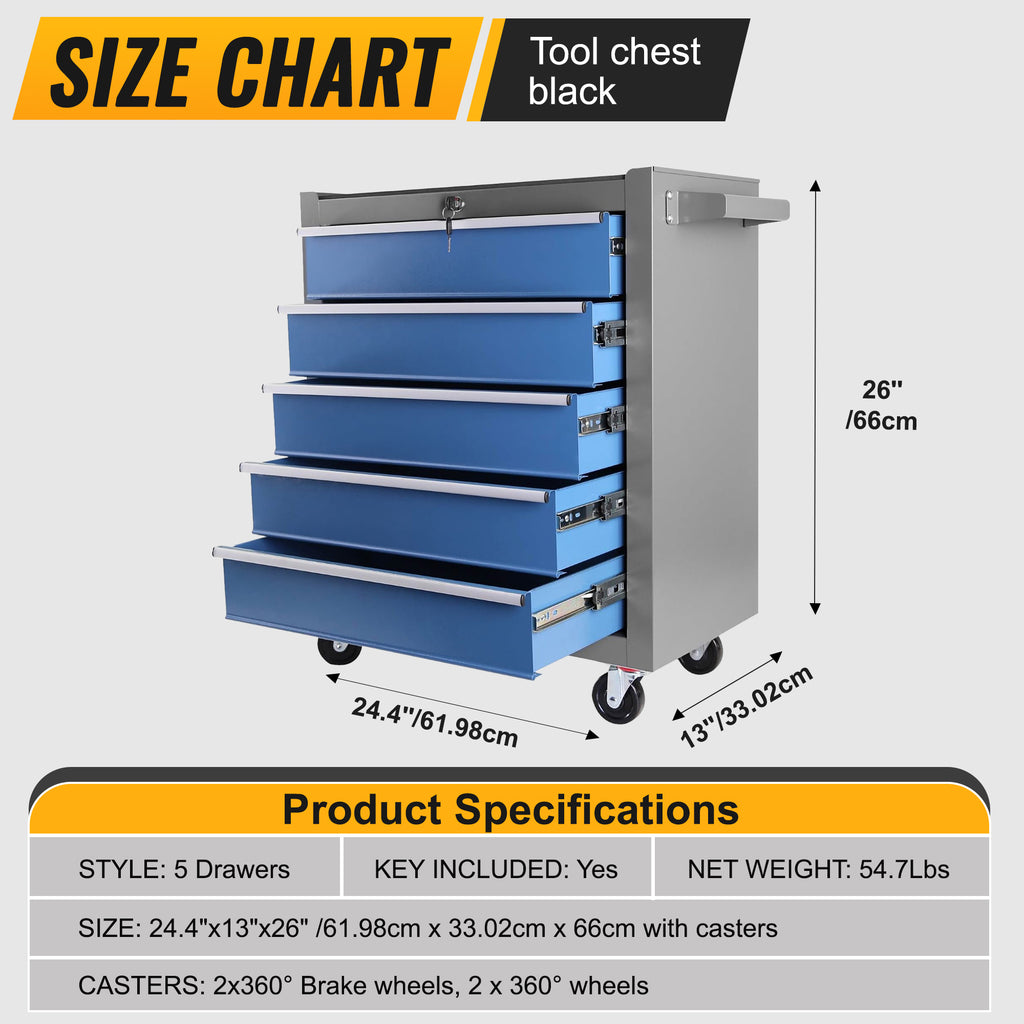 Leoglint High Capacity Rolling Tool Chest with Wheels and Drawers, 5-Drawer Tool Storage Cabinet