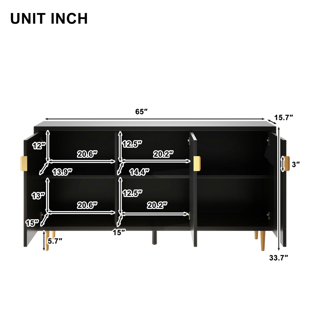 Leoglint U-Can Modern TV Stand with 3 Doors and Adjustable Shelves for Living Room, Fits TVs Up to 70 Inches, Black