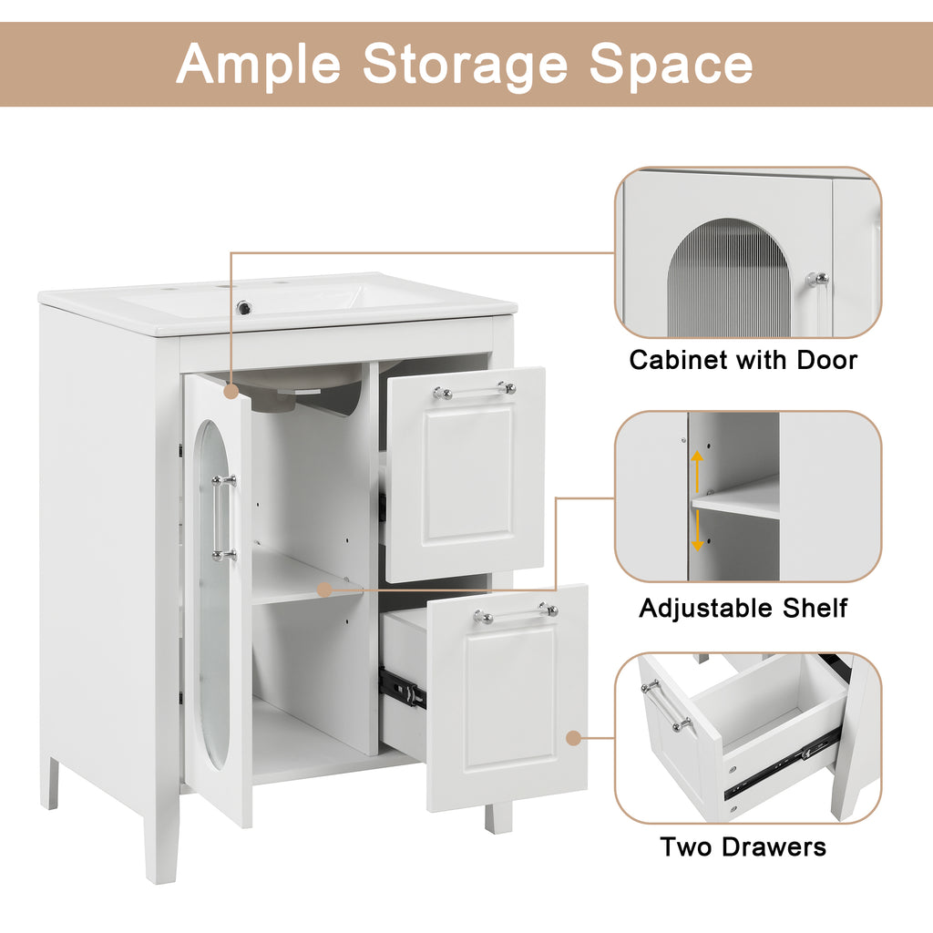 Leoglint 24" Bathroom Vanity with Sink, Bathroom Vanity Cabinet with Two Drawers and Door, Adjustable Shelf, Solid Wood and MDF, White