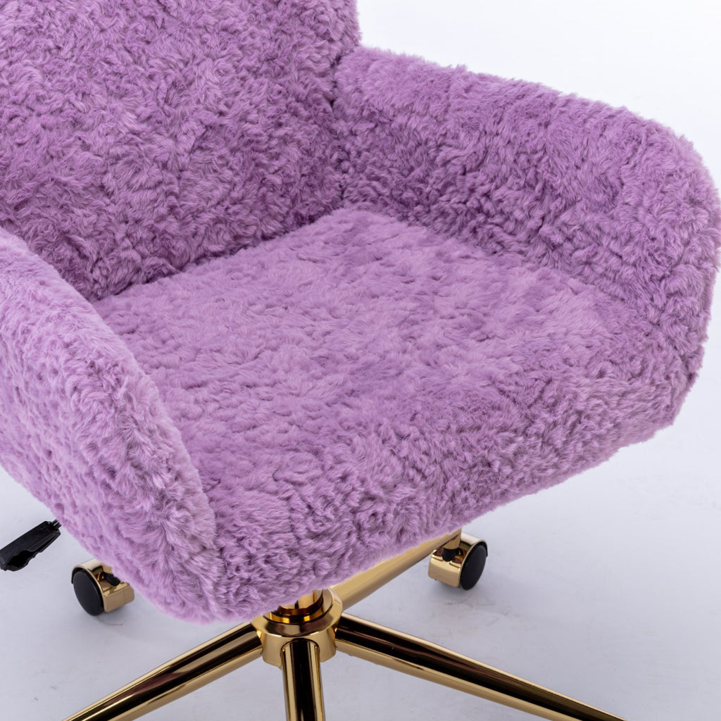 Leoglint A&A Furniture Office Chair,Artificial rabbit hair Home Office Chair with Golden Metal Base,Adjustable Desk Chair Swivel Office Chair,Vanity Chair(Violet)