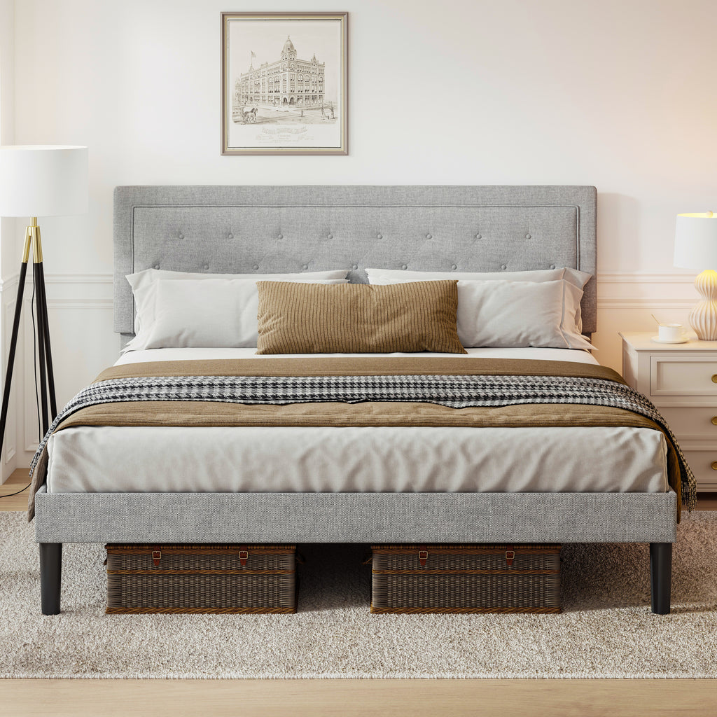 Leoglint Light Grey Bed Frame with Adjustable Border Headboard Queen Size