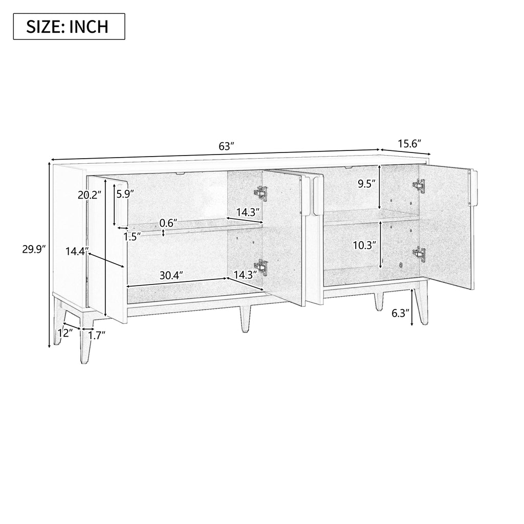 Leoglint U_Style  Storage Cabinet Sideboard Wooden Cabinet with 4 Doors for Hallway, Entryway, Living Room, Adjustable Shelf