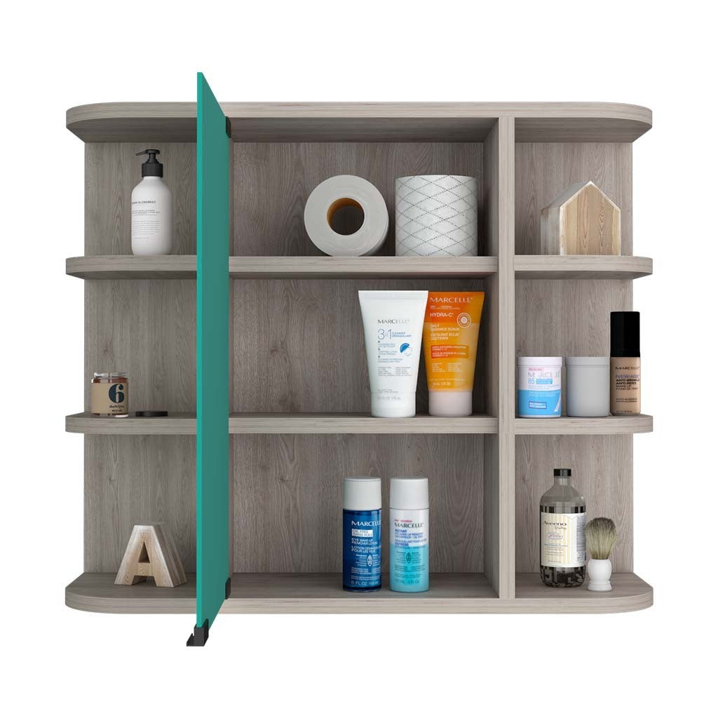 Leoglint Medicine Cabinet Milano, Six External Shelves Mirror, Light Gray Finish