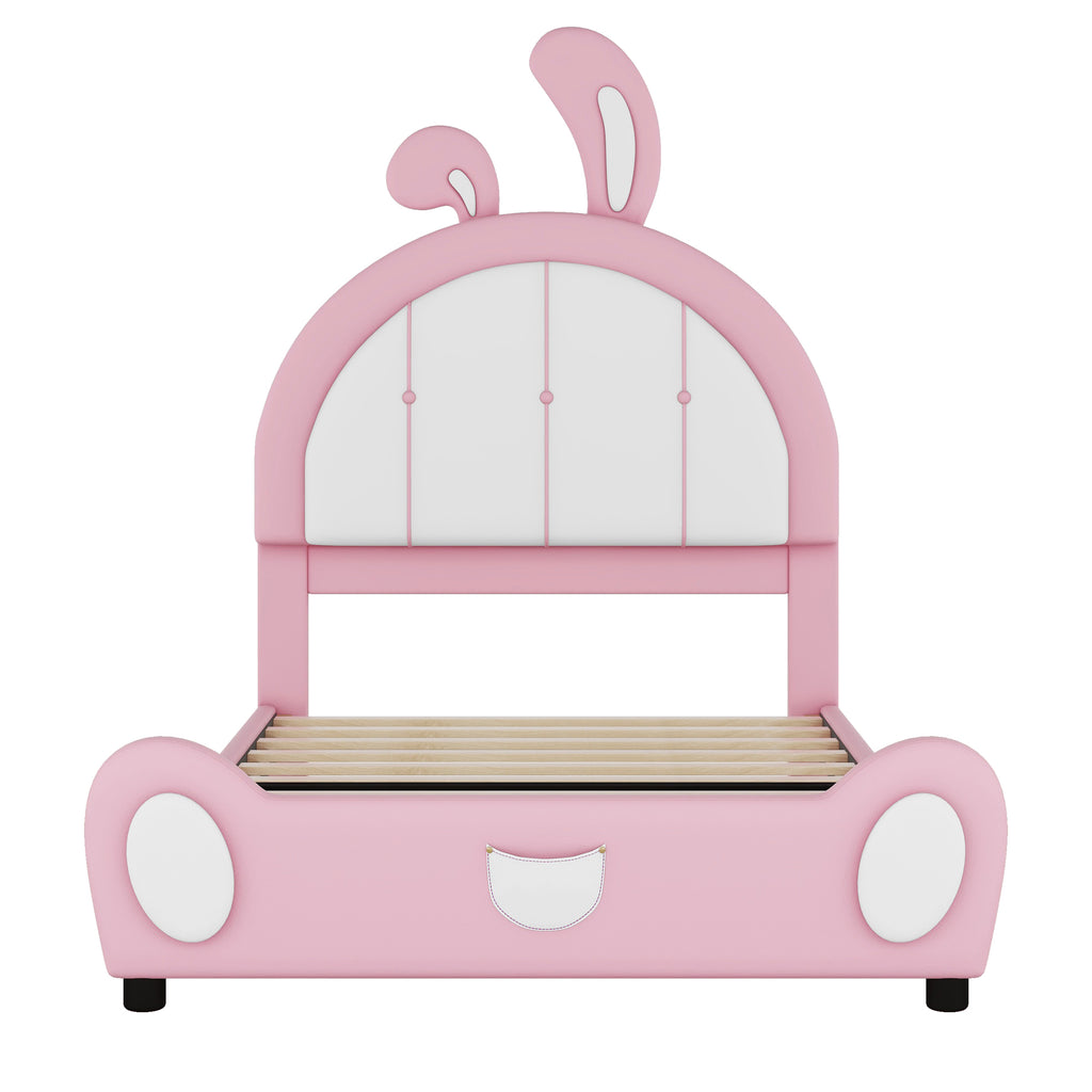 Leoglint Twin Size Upholstered Platform Bed Frame with Rabbit Shaped Headboard, Pink