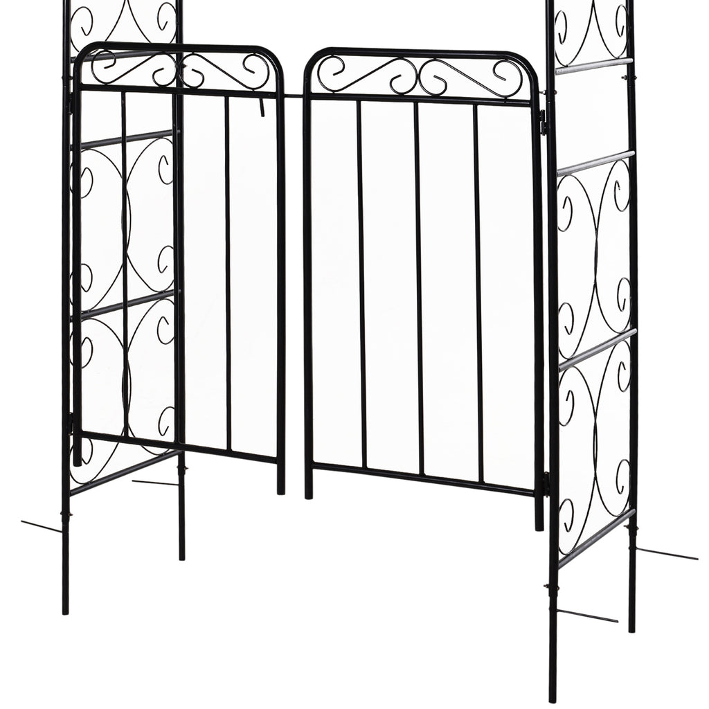 Leoglint 84" Garden Trellis Arch Arbor with Gate, Metal Arch Trellis, Garden Archway for Climbing Vines, Wedding Ceremony Decoration, Flourishes & Arrow Tips, Black