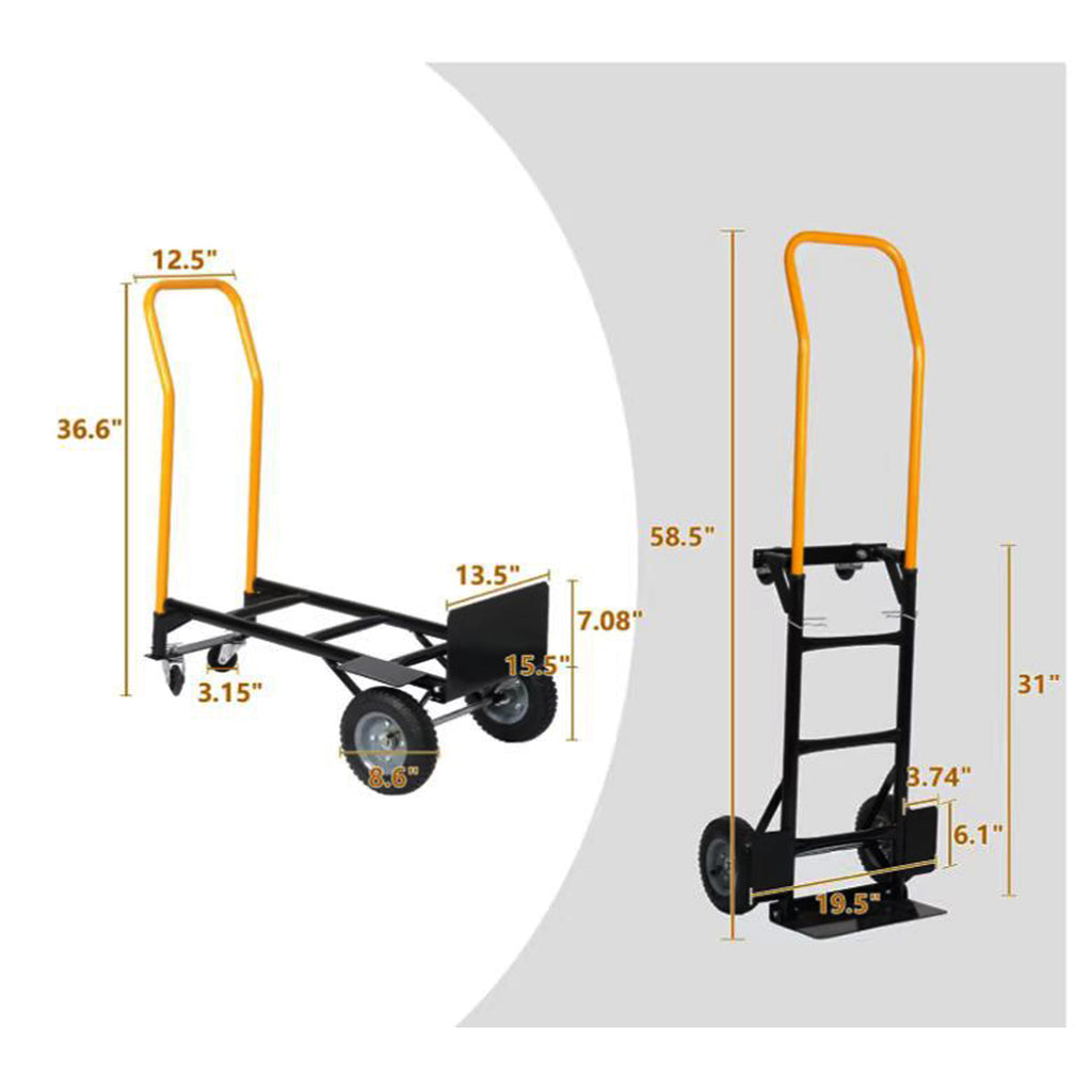 Leoglint Garden cart Hand Truck Dual Purpose 2 Wheel Dolly Cart and 4 Wheel Push Cart with Swivel Wheels 330 Lbs Capacity Heavy Duty Platform Cart for Moving/Warehouse/Garden/Grocery