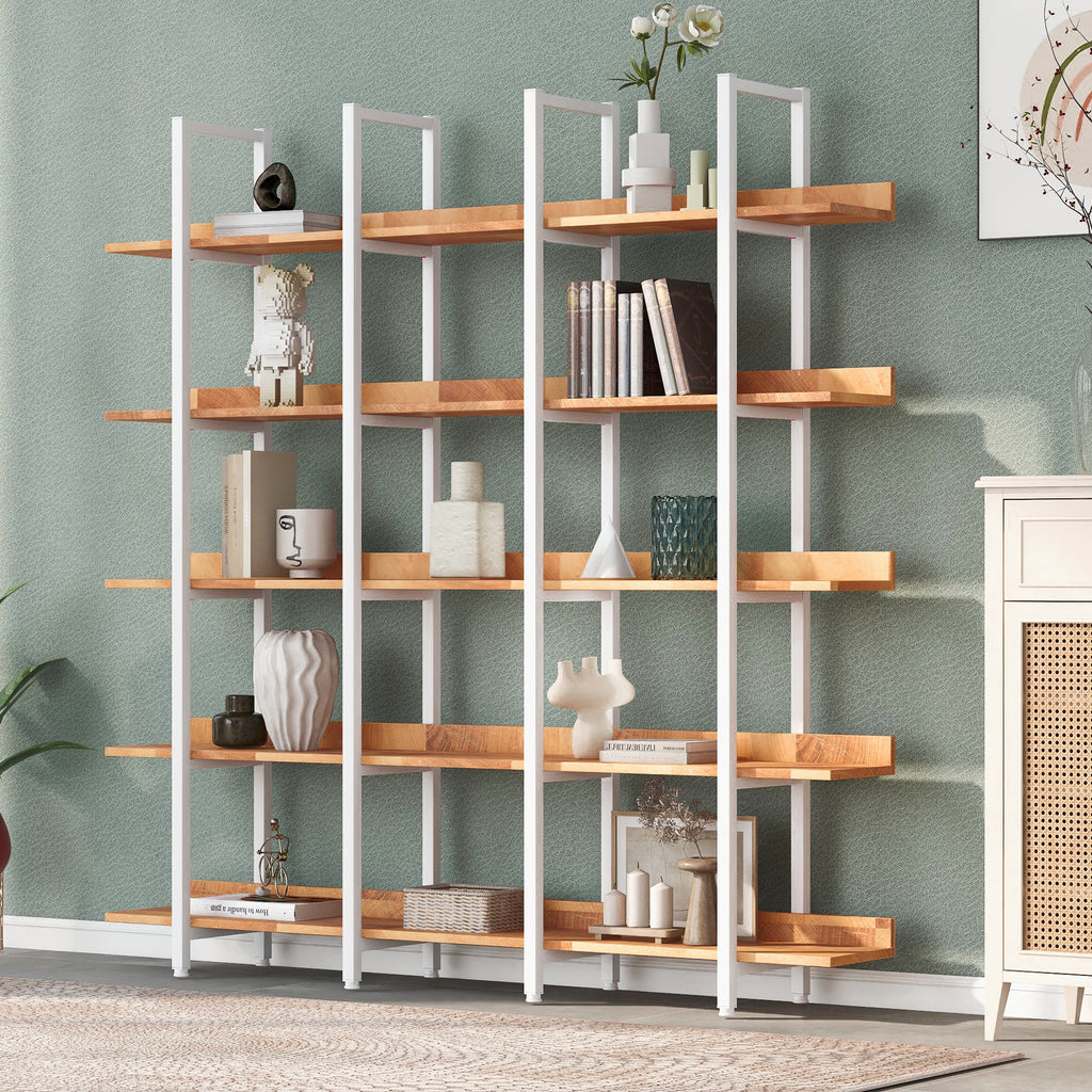 Leoglint 5 Tier Bookcase Home Office Open Bookshelf, Vintage Industrial Style Shelf, MDF Board, White Metal Frame, Brown