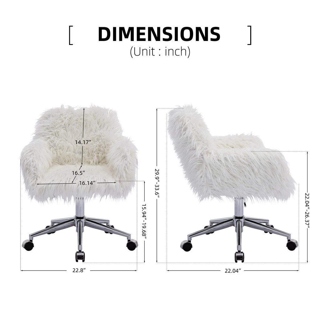 Leoglint HengMing Modern Faux fur home office chair, fluffy chair for girls, makeup vanity Chair