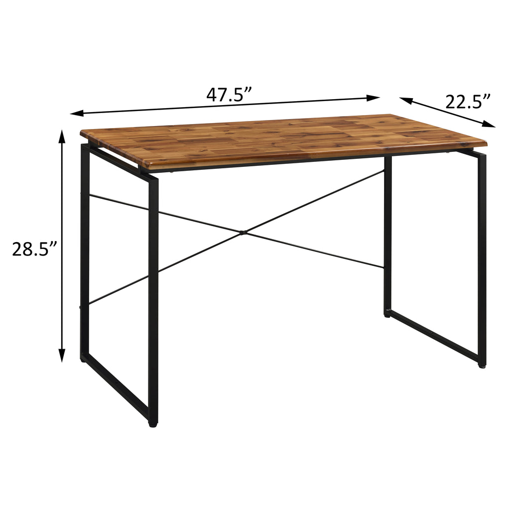 Leoglint Oak and Black Writing Office Desk with Metal Sled Base