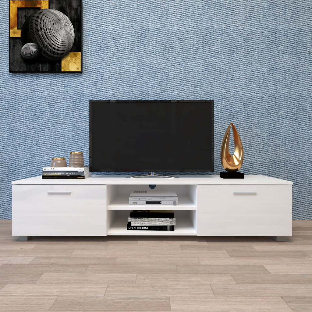 Leoglint White TV Stand for 70 Inch TV Stands, Media Console Entertainment Center Television Table, 2 Storage Cabinet with Open Shelves for Living Room Bedroom